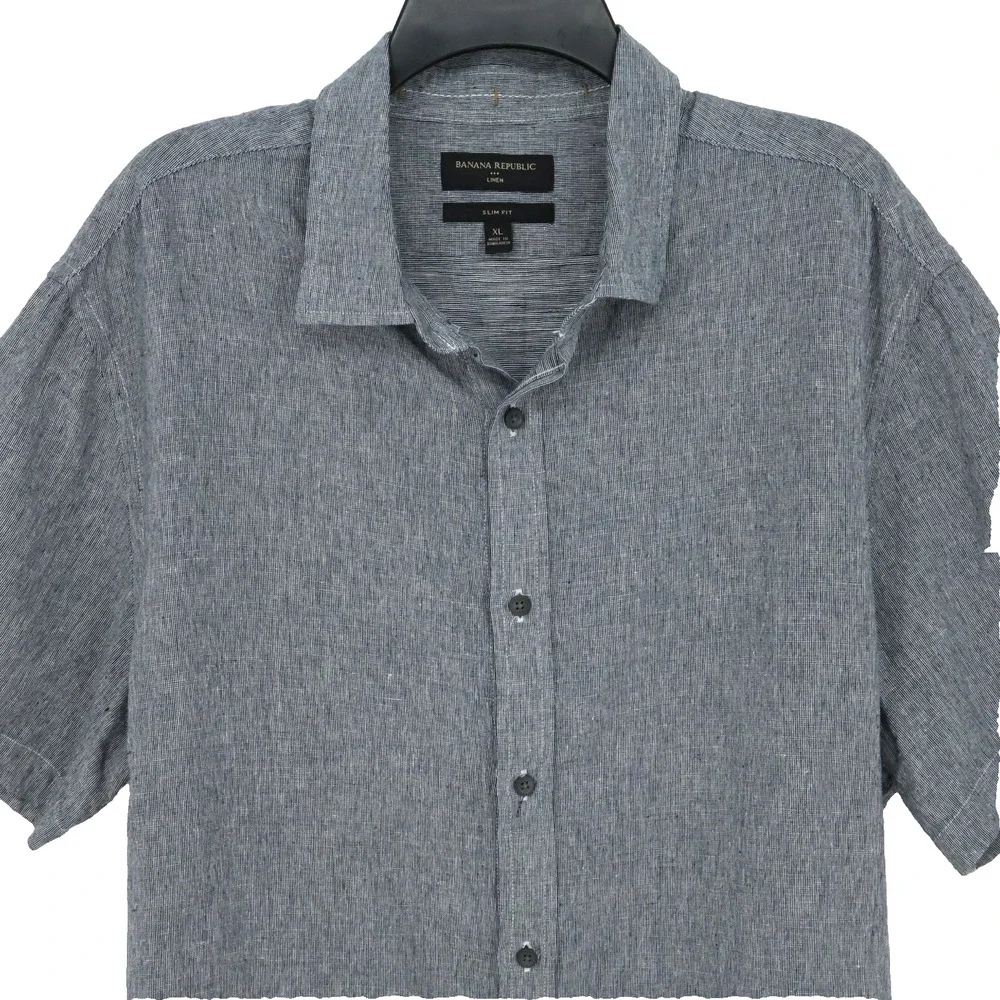 Banana Republic Shirt Mens XL Slim Fit Gray Linen Cotton Blend Button Up Casual